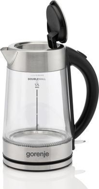 Gorenje Електрочайник 1.7л, 2,200 Вт, strix контроль, скло, нерж K17GDWII фото