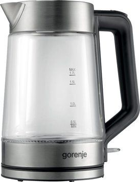 Gorenje Електрочайник 1.7л, 2,200 Вт, strix контроль, скло, білий K17GED фото