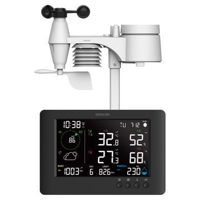 Sencor Метеостанція Sencor, внутр/зовн вимірювання, від мережі/CR2032x1+AAx3, темп-ра, вологість, час, прогноз погоди, атмосферний тиск, шв. вітру, підкл. до WIFI, чорний SWS10500WIFI фото