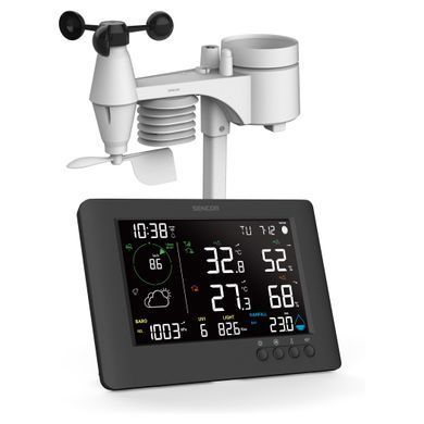 Sencor Метеостанція Sencor, внутр/зовн вимірювання, від мережі/CR2032x1+AAx3, темп-ра, вологість, час, прогноз погоди, атмосферний тиск, шв. вітру, підкл. до WIFI, чорний SWS10500WIFI фото