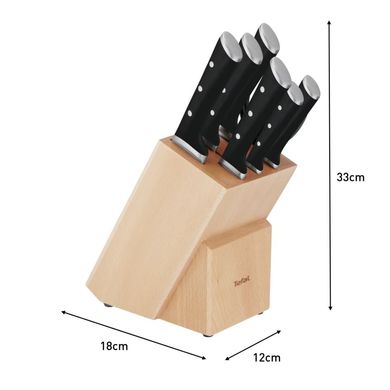 Tefal Набір ножів Ice Force, дерев'яна колода, 7шт, дерево, пластик, нержавіюча сталь, чорний K232S704 фото