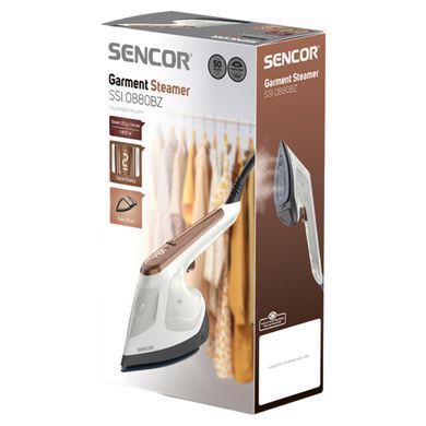 Sencor Відпарювач компактний, 1800Вт, 180мл, постійна пара - 25гр, керамічна підошва, біло-коричневий SSI0880BZ фото