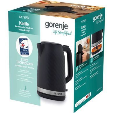 Gorenje Електрочайник 1.7л, Strix контроль, чорний матовий K17SPB фото