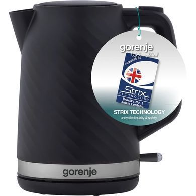 Gorenje Електрочайник 1.7л, Strix контроль, чорний матовий K17SPB фото