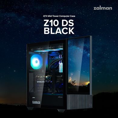 Zalman Корпус Z10 DS, без БП, 2xUSB3.0, 1хUSB Type-C, 2х120мм, 1x120мм ARGB, TG Side Panel, ATX, Monitor, чёрный Z10DSBLACK фото