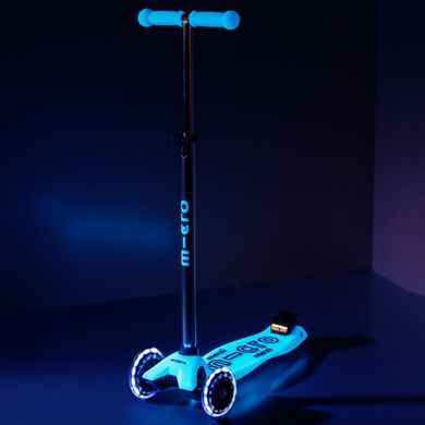 Самокат MICRO серії "Maxi Deluxe Glow LED" &ndash; СИНІЙ КРИШТАЛЬ (до 50 kg, 3-х колісний, світло) MMD366 фото