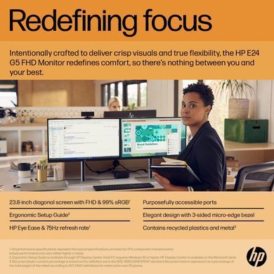 HP Монітор LCD 23.8" HP E24 G5 HDMI, DP, USB, IPS 6N6E9AA фото