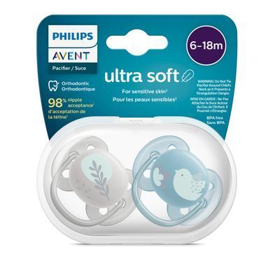 AVENT Пустушка Avent Ultra Soft, 6-18 міс., дизайн нейтральний, 2 шт. SCF091/15 фото