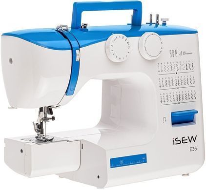 Janome Швейная машина iSEW E36, электромех., 62Вт, 36 шв.оп., петля полуавтомат, белый +синий ISEW-E36 фото