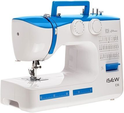 Janome Швейная машина iSEW E36, электромех., 62Вт, 36 шв.оп., петля полуавтомат, белый +синий ISEW-E36 фото
