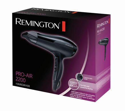 Remington Фен Pro-Air, 2200, 2200Вт, 3 режими, іоніз-я, хол. обдув, чорний D5210 фото