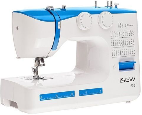 Janome Швейная машина iSEW E36, электромех., 62Вт, 36 шв.оп., петля полуавтомат, белый +синий ISEW-E36 фото