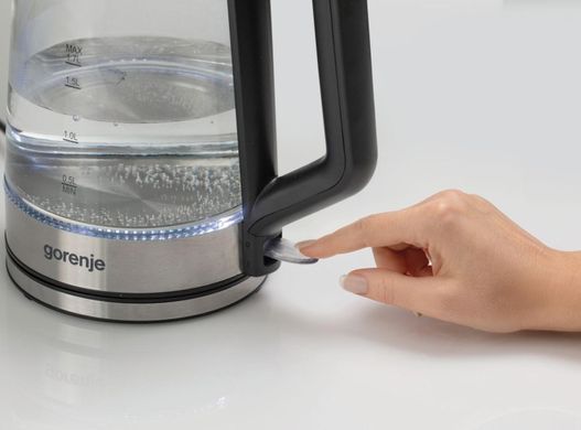 Gorenje Електрочайник 1.7л, 2,200 Вт, strix контроль, скло, білий K17GED фото