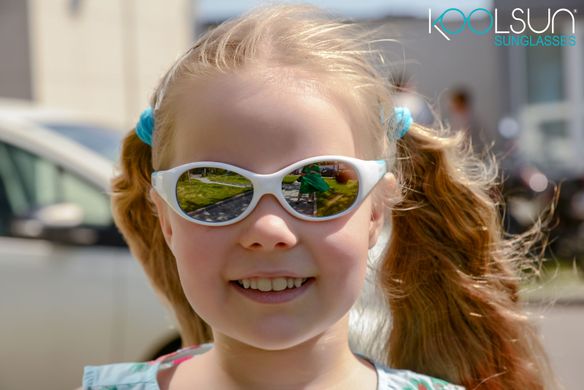 Дитячі сонцезахисні окуляри Koolsun біло-бірюзові серії Flex (Розмір: 3+) KS-FLWA003 фото