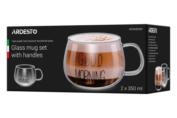 ARDESTO Набір чашок з ручками Good Morning , 350 мл, 2 од., боросилікатне скло AR2635GM фото