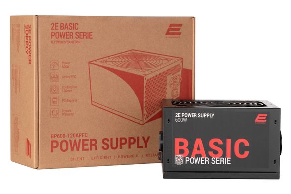 Блок живлення 2E Basic Power (600W), 80%, 120mm, 1xMB 24pin(20+4), 1xCPU 8pin(4+4), 3xMolex, 4xSATA, 2xPCIe 8pin(6+2) 2E-BP600-120APFC фото