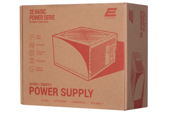 Блок питания 2E Basic Power (600W), 80%, 120mm, 1xMB 24pin(20+4), 1xCPU 8pin(4+4), 3xMolex, 4xSATA, 2xPCIe 8pin(6+2) 2E-BP600-120APFC фото