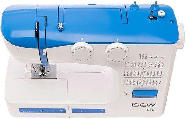 Janome Швейная машина iSEW E36, электромех., 62Вт, 36 шв.оп., петля полуавтомат, белый +синий ISEW-E36 фото
