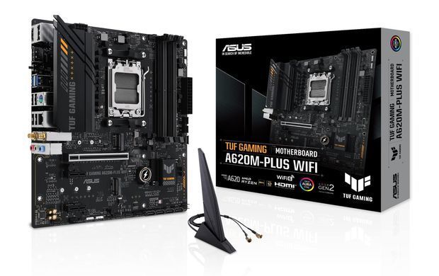 ASUS Материнcька плата TUF GAMING A620M-PLUS WIFI sAM5 A620 4xDDR5 HDMI DP mATX 90MB1F00-M0EAY0 фото