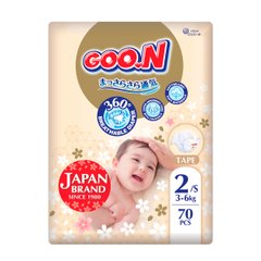 Підгузки GOO.N Premium Soft для дітей 3-6 кг (розмір 2(S), на липучках, унісекс, 70 шт) F1010101-153 фото