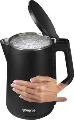 Gorenje Электрочайник, 1,5л, 2,200 Вт, корпус- нержав., Strix, матовый, черный K15DWBK фото