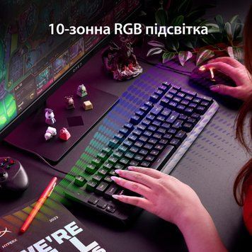 HyperX Клавіатура мембранна HyperX Alloy Origins EVE 1800 99key, Red, USB-A, EN/UA, RGB, чорний B7JE0AA фото