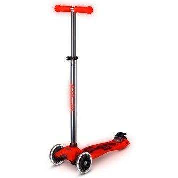 Самокат MICRO серии "Maxi Deluxe Glow LED" - КРАСНАЯ АУРА (до 50 kg, 3-х колесный, свет) MMD368 фото