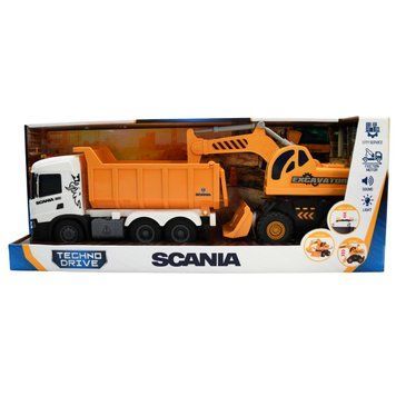 Игровой набор серии "2 in 1 Truck" &ndash; САМОСВАЛ SCANIA И ЭКСКАВАТОР (свет, звук) 8001KS фото
