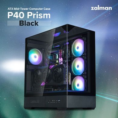Zalman Корпус P40 Prism без БП, 2xUSB3.0, 1xUSBType-C, 1x120мм ARGB, VGA 420мм, LCS ready, TG 3x Panels, ATX, чёрный P40PRISMBLACK фото