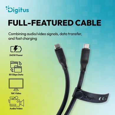 Digitus Кабель DIGITUS USB-C > USB-C заряджання/синхронізації, USB4 2.0, 80G, 240W, 16K, силіконовий, 0.5м, чорний AK-300350-005-S фото