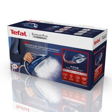 Tefal Праска Easygliss 2, 2700Вт, 270мл, паровий удар -240гр, постійна пара - 50гр, керам. підошва, синій FV5770E0 фото