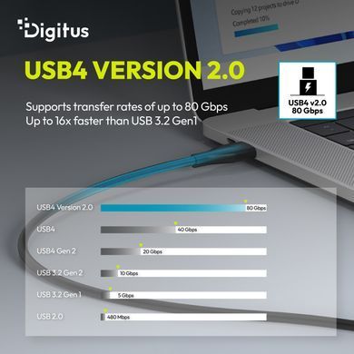 Digitus Кабель DIGITUS USB-C > USB-C заряджання/синхронізації, USB4 2.0, 80G, 240W, 16K, силіконовий, 0.5м, чорний AK-300350-005-S фото