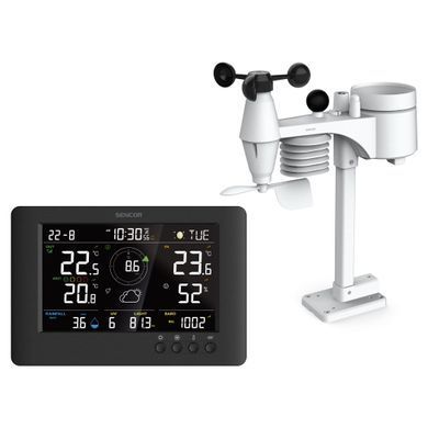 Sencor Метеостанція Sencor, внутр/зовн вимірювання, від мережі/CR2032x1+AAx3, темп-ра, вологість, час, прогноз погоди, атмосферний тиск, шв. вітру, чорний SWS9500 фото