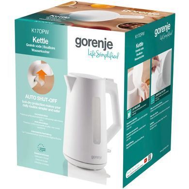 Gorenje Електрочайник 1.7л, Strix контроль, білий матовий K17OPW фото