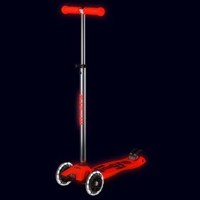 Самокат MICRO серии "Maxi Deluxe Glow LED" - КРАСНАЯ АУРА (до 50 kg, 3-х колесный, свет) MMD368 фото