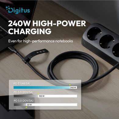 Digitus Кабель DIGITUS USB-C > USB-C заряджання/синхронізації, USB4 2.0, 80G, 240W, 16K, силіконовий, 0.5м, чорний AK-300350-005-S фото