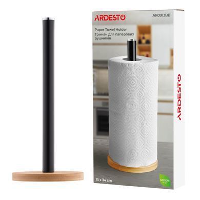 ARDESTO Держатель для бумажных полотенец Midori 15х34см, металл, бамбук, черный AR0913BB фото