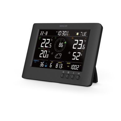 Sencor Метеостанція Sencor, внутр/зовн вимірювання, від мережі/CR2032x1+AAx3, темп-ра, вологість, час, прогноз погоди, атмосферний тиск, шв. вітру, чорний SWS9500 фото