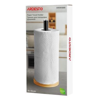 ARDESTO Держатель для бумажных полотенец Midori 15х34см, металл, бамбук, черный AR0913BB фото