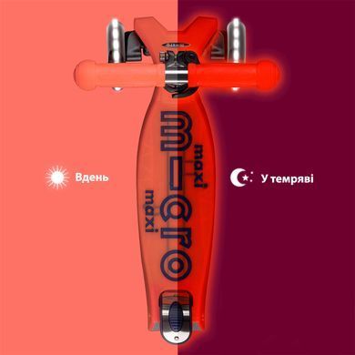 Самокат MICRO серии "Maxi Deluxe Glow LED" - КРАСНАЯ АУРА (до 50 kg, 3-х колесный, свет) MMD368 фото