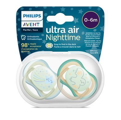 AVENT Philips Avent SCF376/18 Ultra Air Nighttime Pacifier, 0-6 months, 2pcs, neutral design SCF376/18 фото