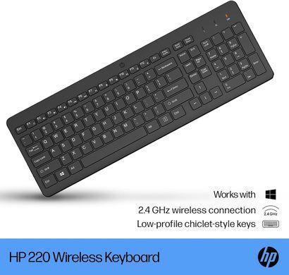 HP Клавіатура мембранна 220, 104key, WL, EN/UK, чорний 805T2AA фото