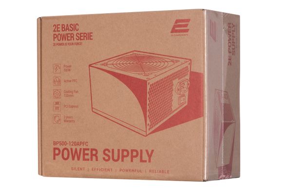 Блок питания 2E Basic Power (500W), 80%, 120mm, 1xMB 24pin(20+4), 1xCPU 8pin(4+4), 3xMolex, 4xSATA, 2xPCIe 8pin(6+2) 2E-BP500-120APFC фото