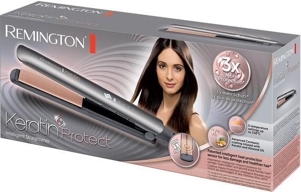 Remington Випрямляч Keratin Protect, 55Вт, темп.режимів-5, 160-230С, кераміка, сріблястий S8598 фото