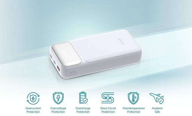 D-Link Аккумулятор портативний литій-ионний Power Bank 20000мАч, 65Вт PD 3.0, QC 3.0, 2xUSB-C, 1xUSB-A з дисплеем, белий DPP-201 фото