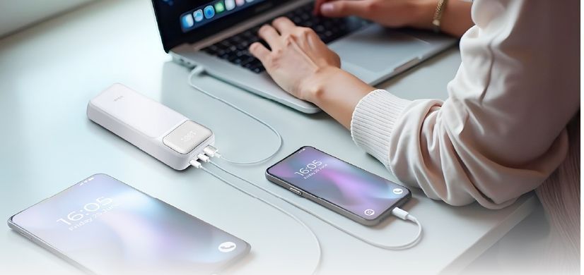 D-Link Аккумулятор портативний литій-ионний Power Bank 20000мАч, 65Вт PD 3.0, QC 3.0, 2xUSB-C, 1xUSB-A з дисплеем, белий DPP-201 фото