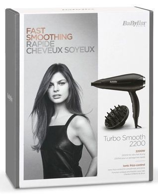BaByliss Фен, 2200Вт, 3 режими, дифузор, іоніз-я, хол. обдув, чорний D572DE фото