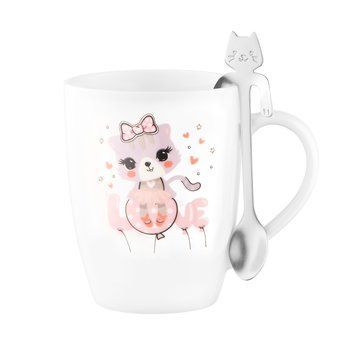 ARDESTO Mug with spoon Love, 320ml, new bone china, stainless steel, white AR3042BS фото