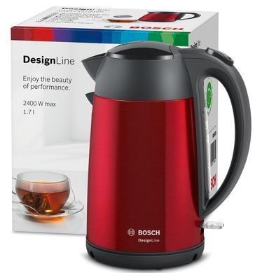 Bosch Электрочайник, 1.7л, металл, красный TWK3P424 фото