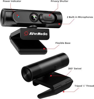 Веб-камера AVerMedia Live Streamer CAM PW315 1080p60, fixed focus, Black 40AAPW315AVV фото